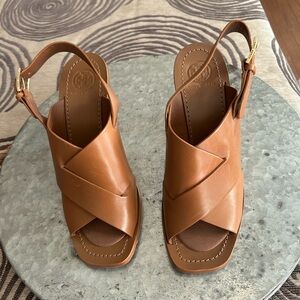 Tory Burch Brown Leather Sandals with Ankle Strap